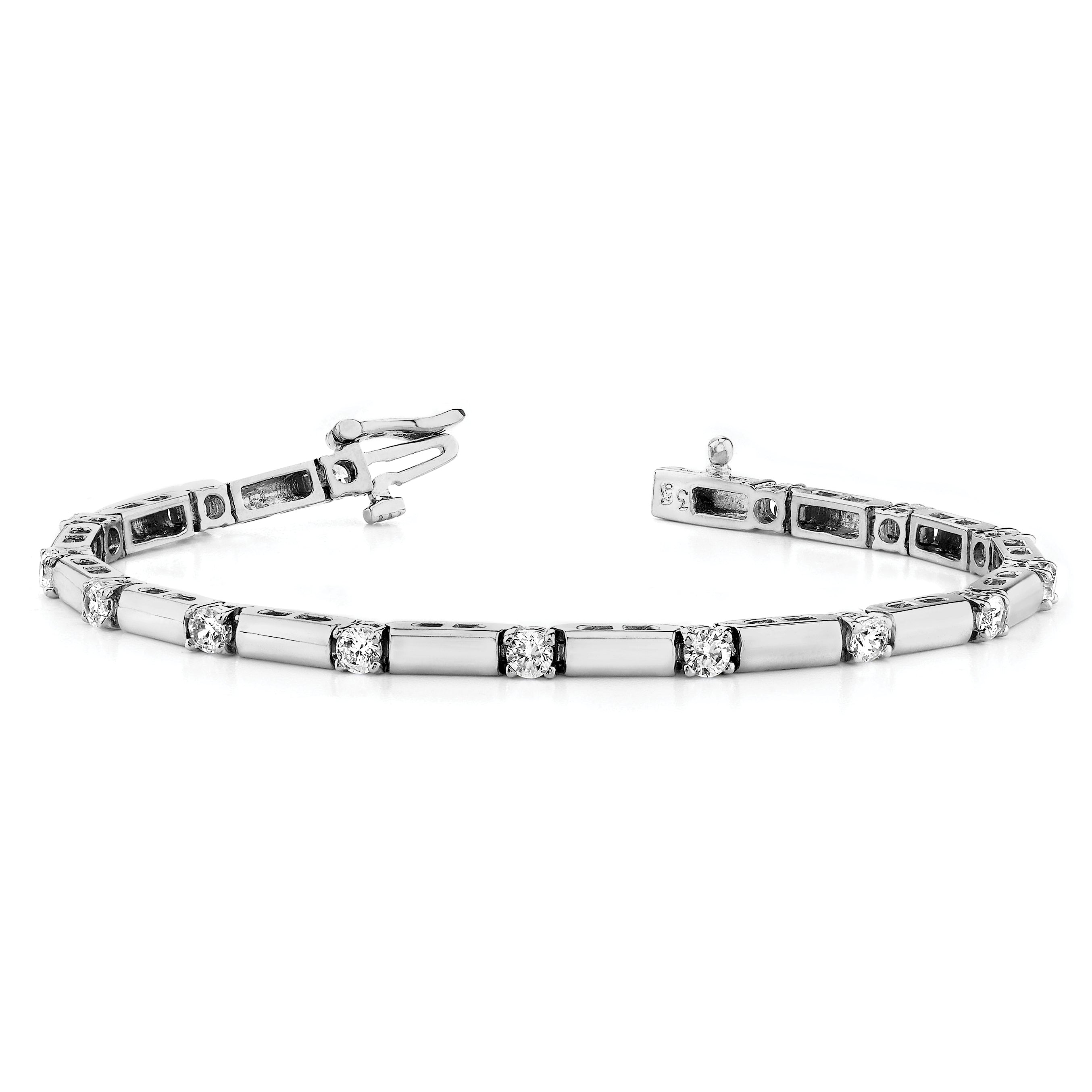 14k White Gold Complete 2.1 carat Round A Diamond Bar Link 7 inch Tennis Bracelet X763WA