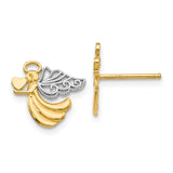 14K and White Rhodium Angel With Heart Post Earrings K4523