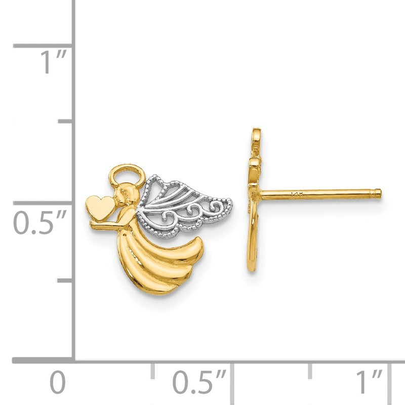 14K and White Rhodium Angel With Heart Post Earrings K4523