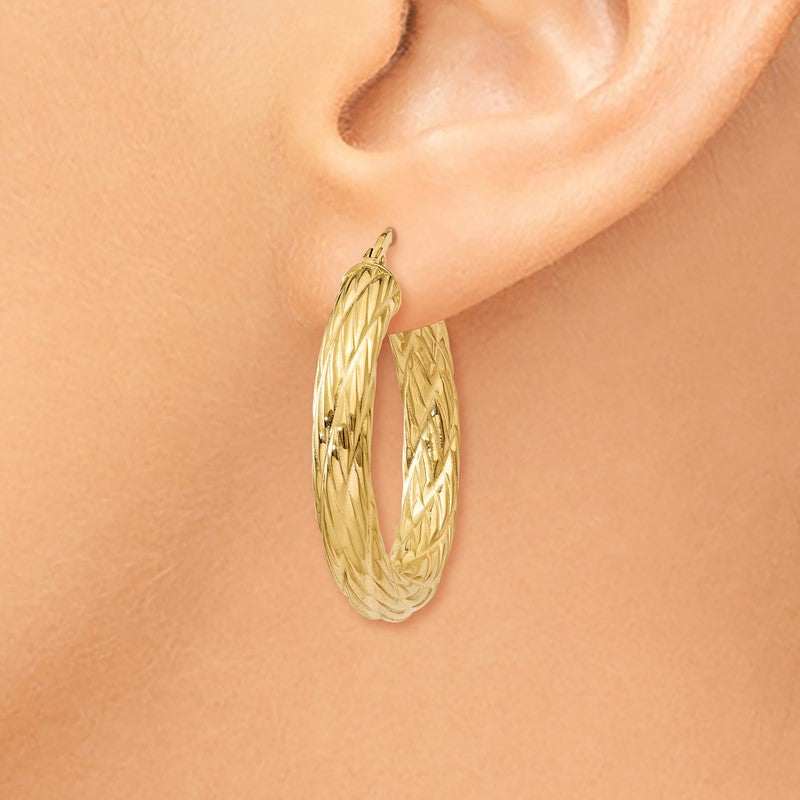 14k Textured Tube Hoop Earrings TF926