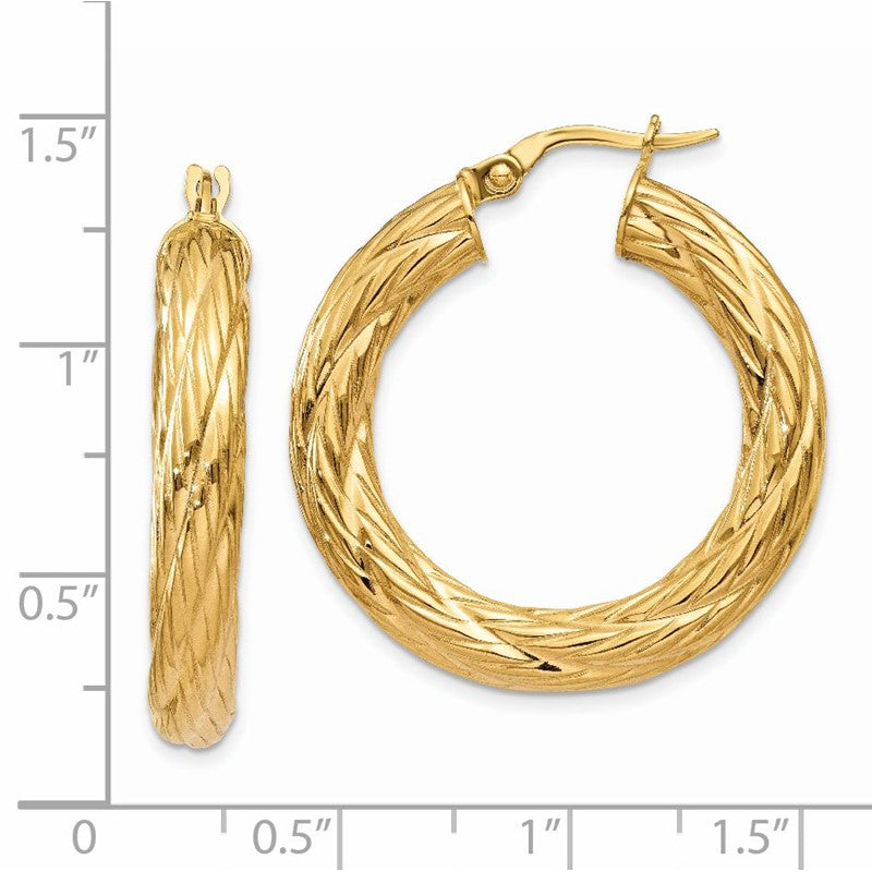 14k Textured Tube Hoop Earrings TF926
