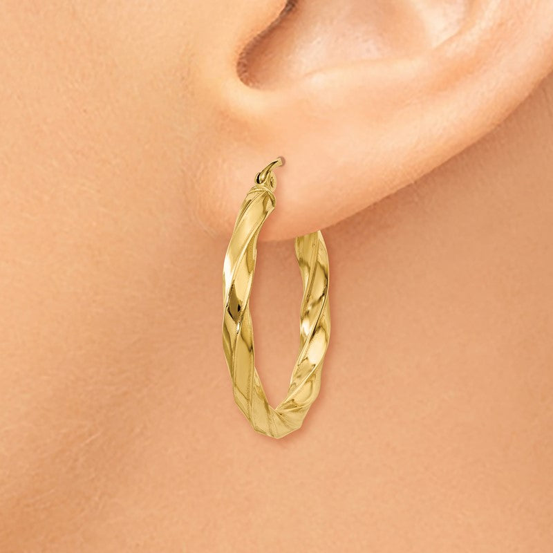 14k Polished 3mm Twisted Hoop Earrings TC360