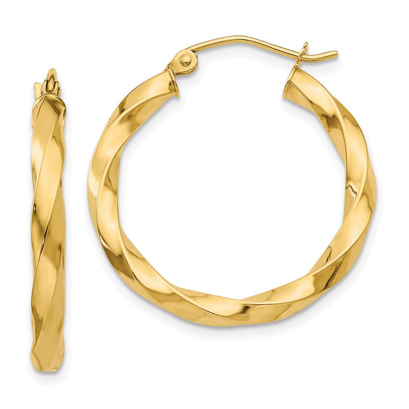 14k Polished 3mm Twisted Hoop Earrings TC360