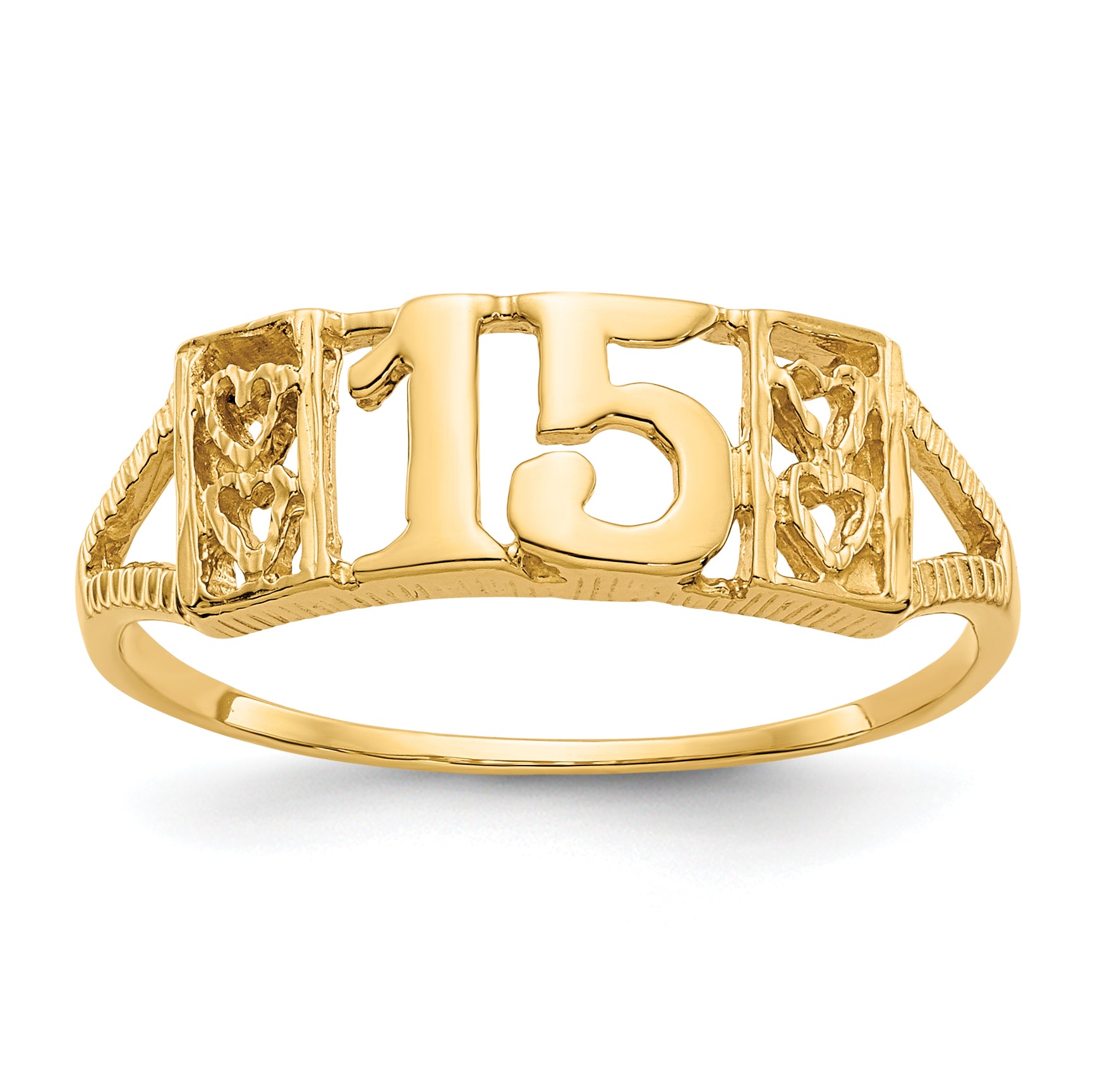 14K Quinceanera 15 with Hearts Ring R179