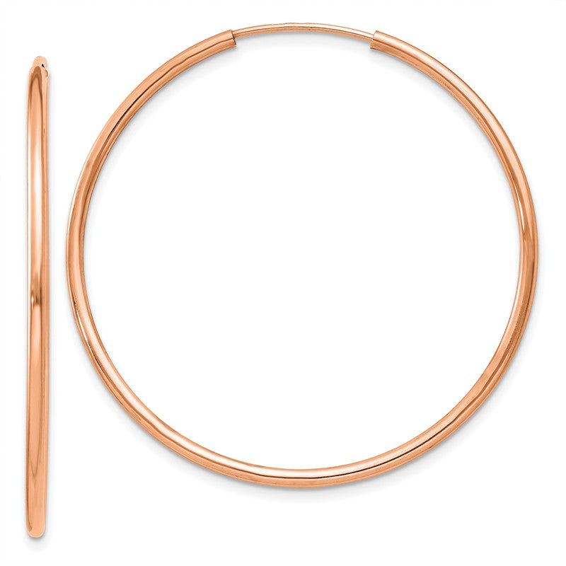 14k Rose Gold 1.5x38mm Polished Endless Tube Hoop Earrings TF787