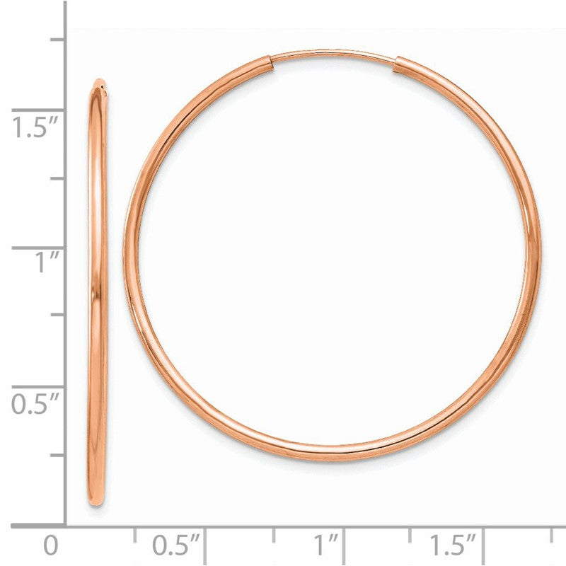 14k Rose Gold 1.5x38mm Polished Endless Tube Hoop Earrings TF787