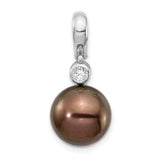 14k White Gold 10-11mm Black Round Tahitian Saltwater Cultured Pearl and .07 Carat Diamond Pendant XF732