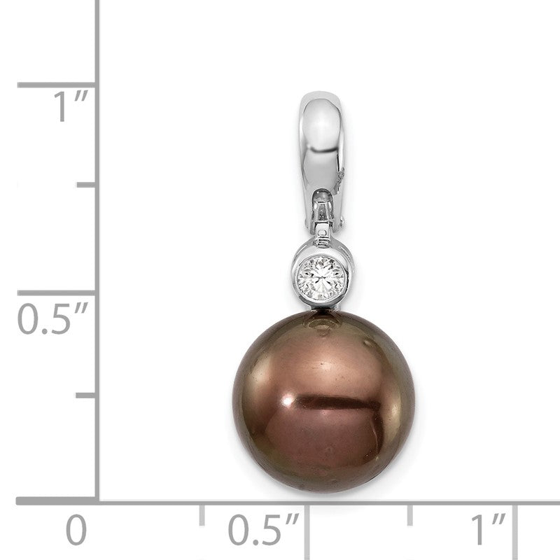 14k White Gold 10-11mm Black Round Tahitian Saltwater Cultured Pearl and .07 Carat Diamond Pendant XF732