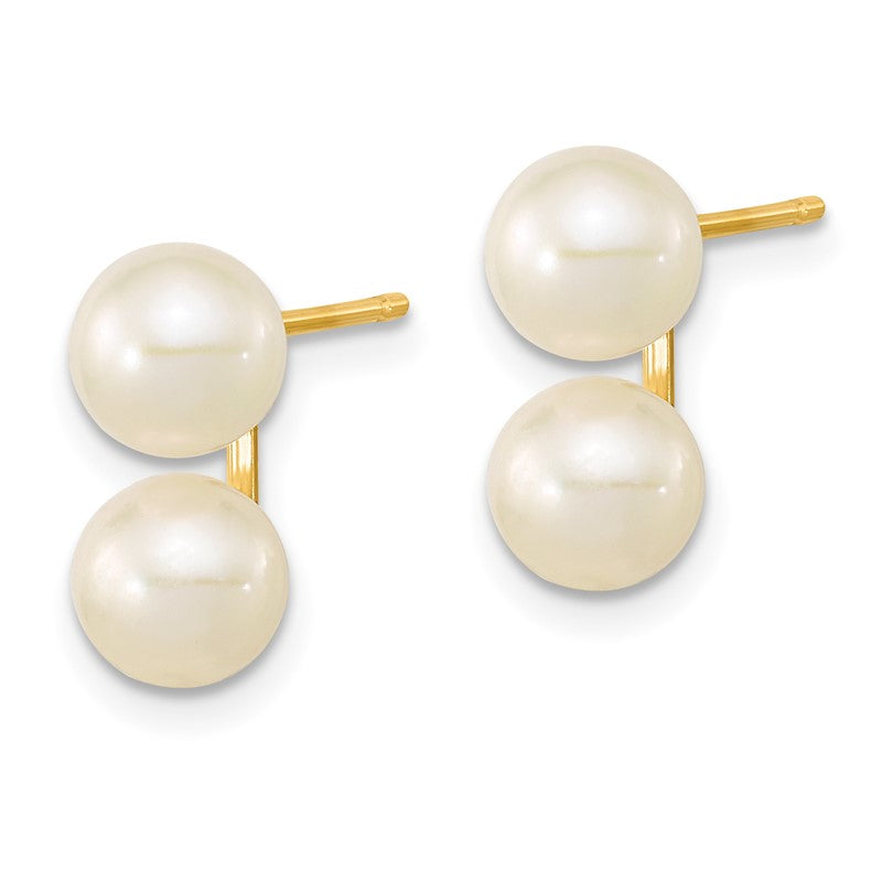 14k 6-7mm White Round Freshwater Cultured Double Pearl Post Earrings XF648E