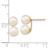 14k 6-7mm White Round Freshwater Cultured Double Pearl Post Earrings XF648E