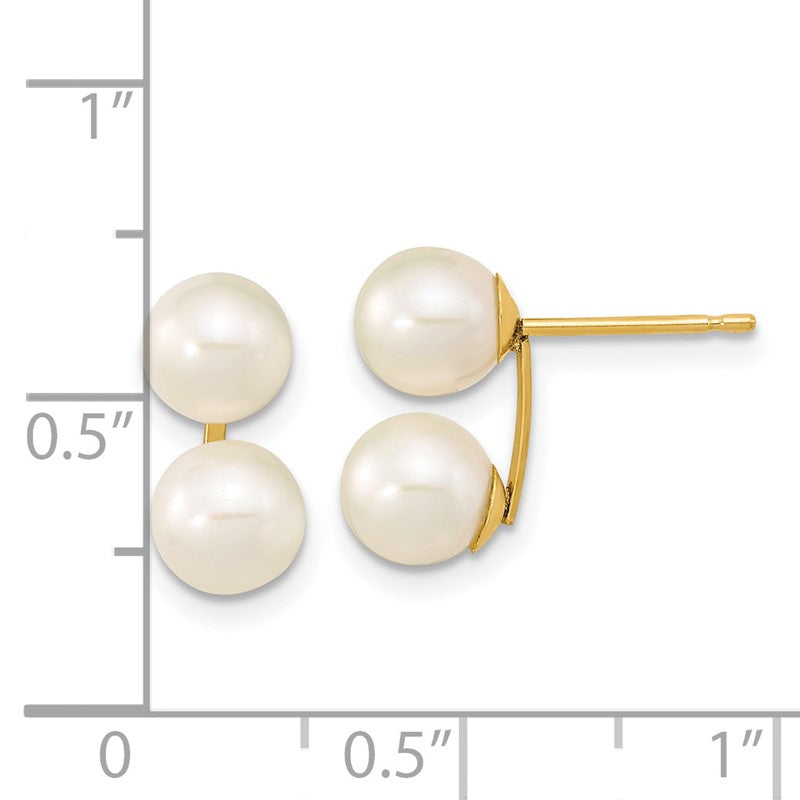 14k 6-7mm White Round Freshwater Cultured Double Pearl Post Earrings XF648E