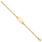 14k Polished Solid Chain/Solid Plate Figaro Link Oval 18.5x7.5mm Plate 5.5 inch Baby/Child ID Bracelet LID84