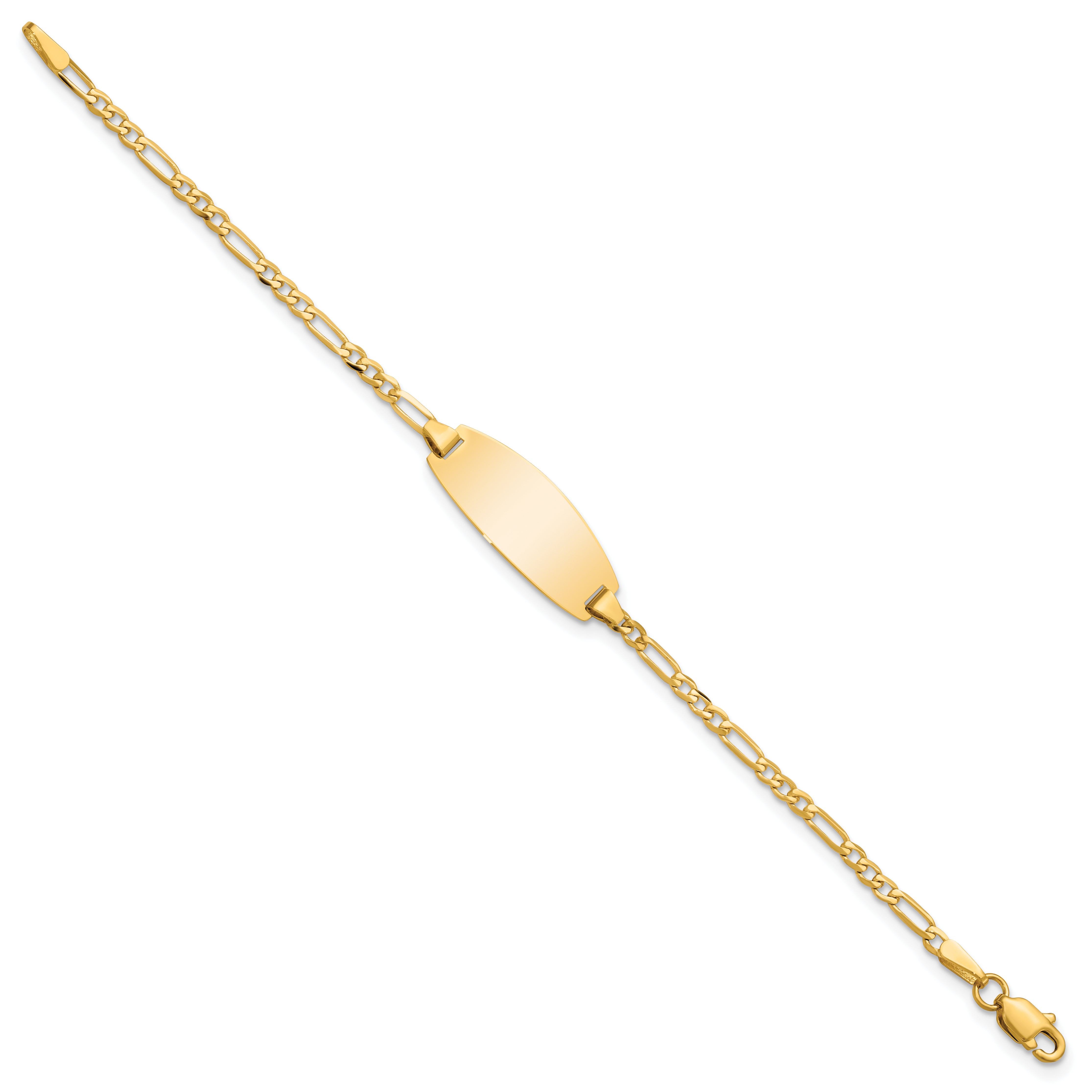 14k Polished Solid Chain/Solid Plate Figaro Link Oval 18.5x7.5mm Plate 5.5 inch Baby/Child ID Bracelet LID84