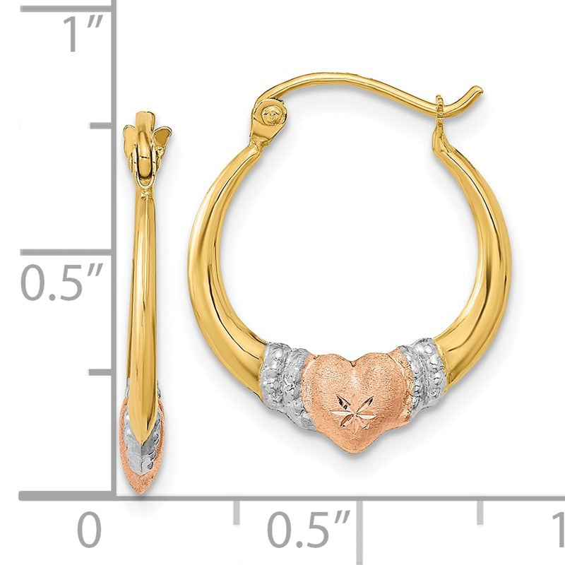 14k Two-tone w/White Rhodium Polished Satin & D/C Hoop Earrings TF1237