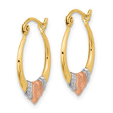 14k Two-tone w/White Rhodium Polished Satin & D/C Hoop Earrings TF1237