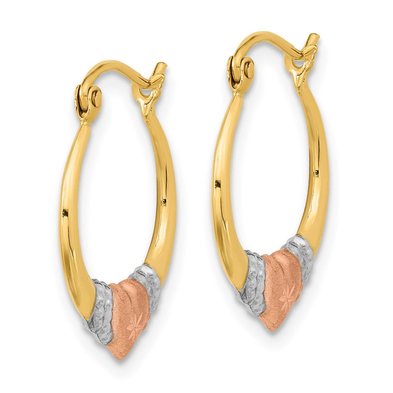 14k Two-tone w/White Rhodium Polished Satin & D/C Hoop Earrings TF1237