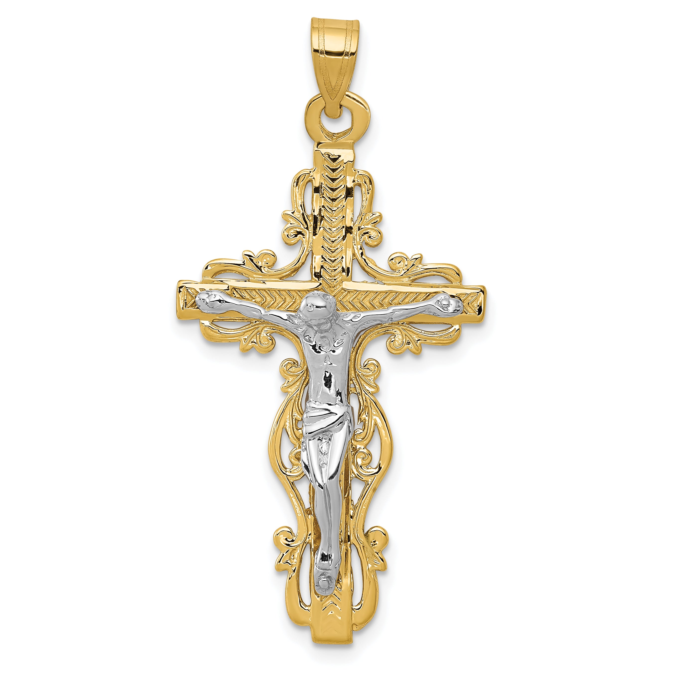 14k Two-tone Diamond-cut Crucifix Pendant C2005