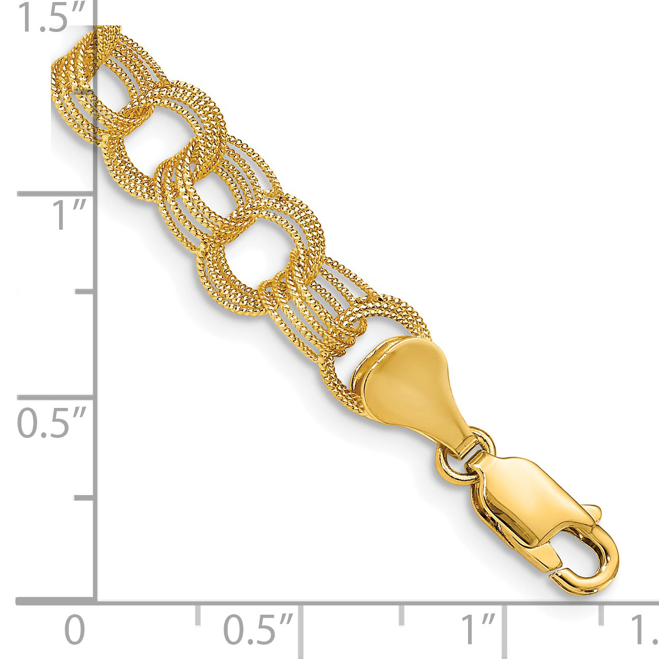 14k 7mm Solid Textured Triple Link 7 inch Charm Bracelet DO537