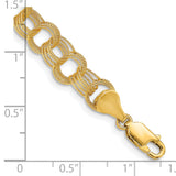 14k 7mm Solid Textured Triple Link 7 inch Charm Bracelet DO537