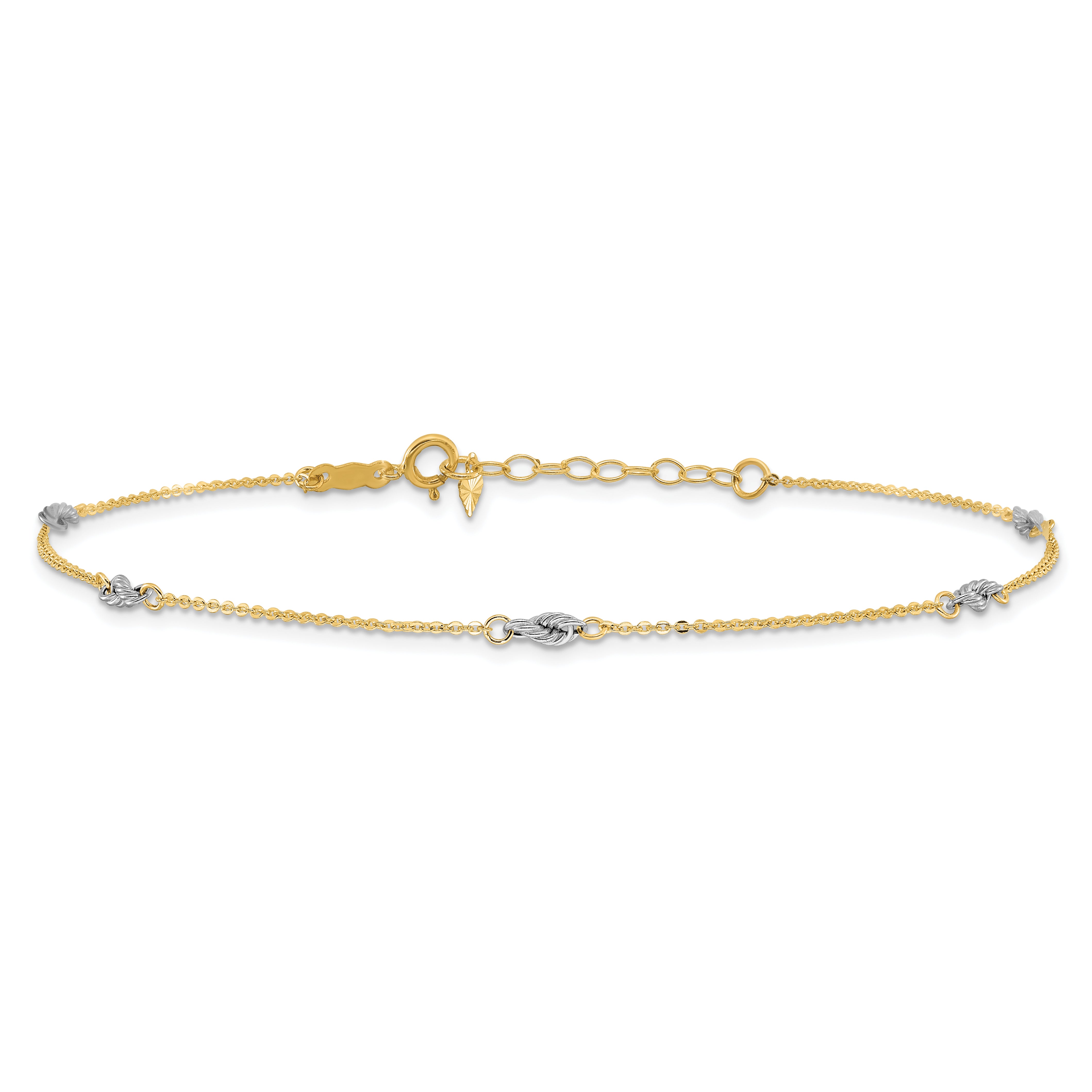 14K Two-tone Fancy Twist 5-Station 9 inch Plus 1 inch Extender - Total 10 inch Anklet ANK271