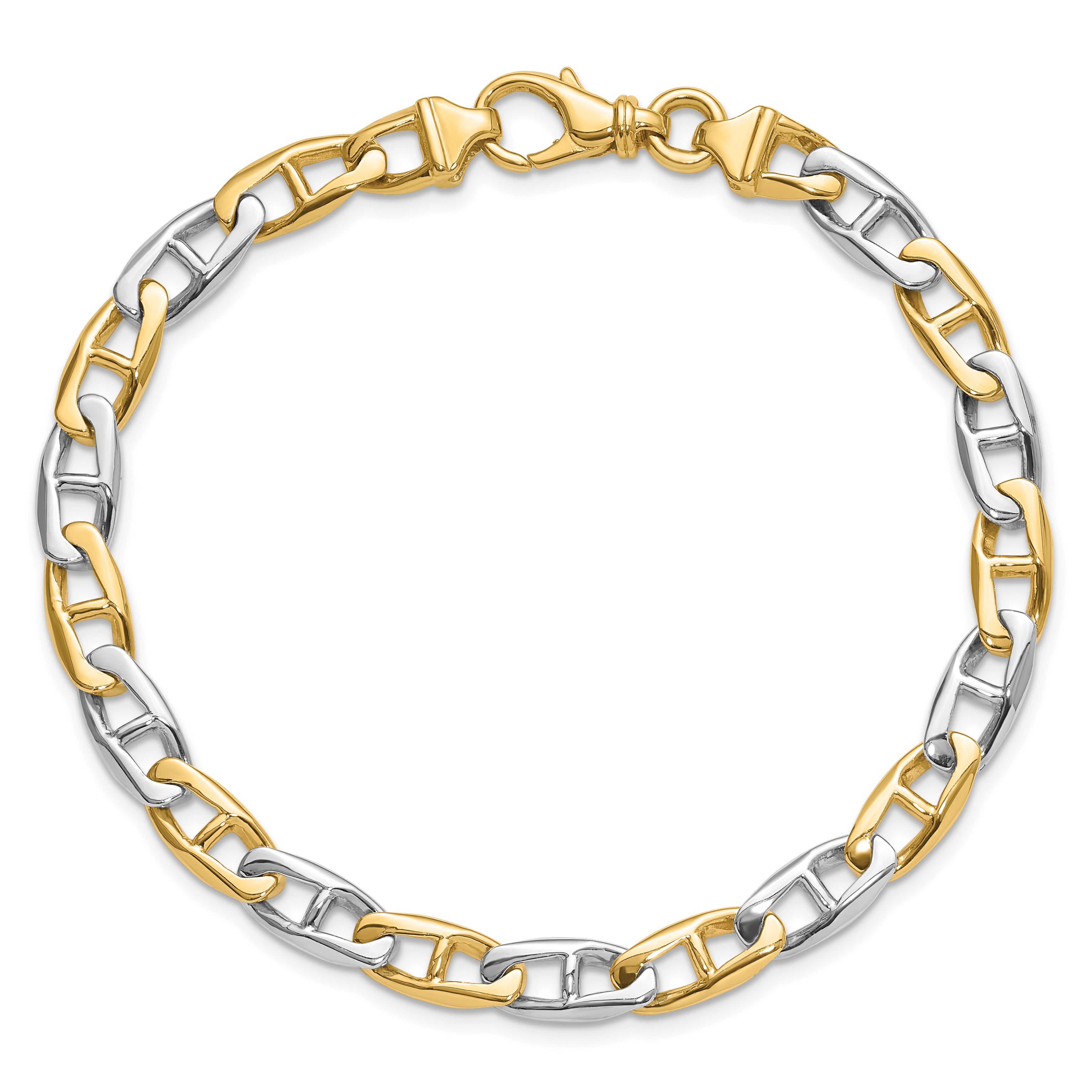 14K Two-tone 18 inch 6.6mm Hand Polished Fancy Flat Anchor Link with Fancy Lobster Clasp Chain LK505