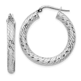 14k White Gold 4x30mm Diamond-cut Round Tube Hoop Earrings TF1334W