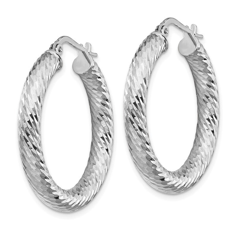 14k White Gold 4x30mm Diamond-cut Round Tube Hoop Earrings TF1334W