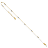 14K Two-tone Diamond-cut Beads 7-Station 9 inch Plus 1 inch Extender - Total 10 inch Anklet ANK261