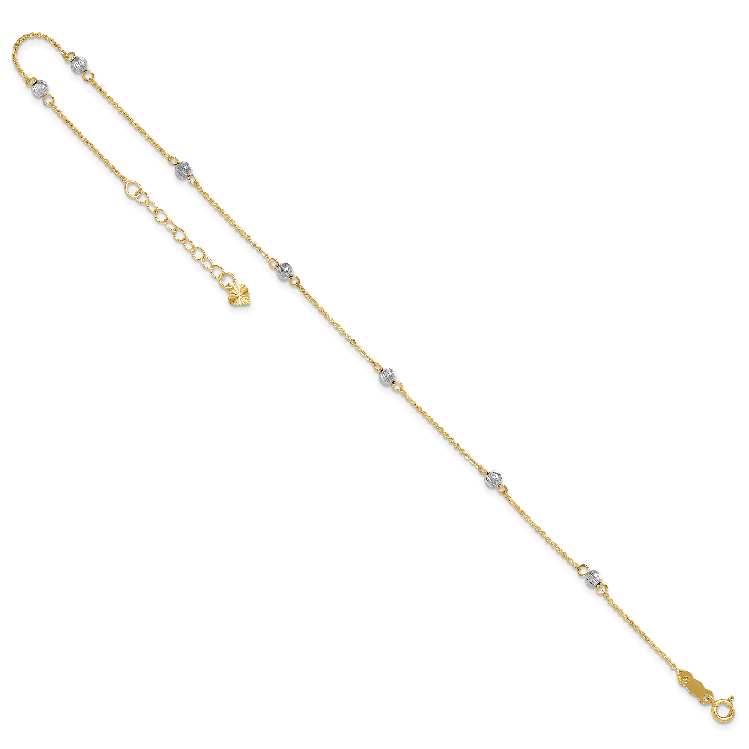 14K Two-tone Diamond-cut Beads 7-Station 9 inch Plus 1 inch Extender - Total 10 inch Anklet ANK261
