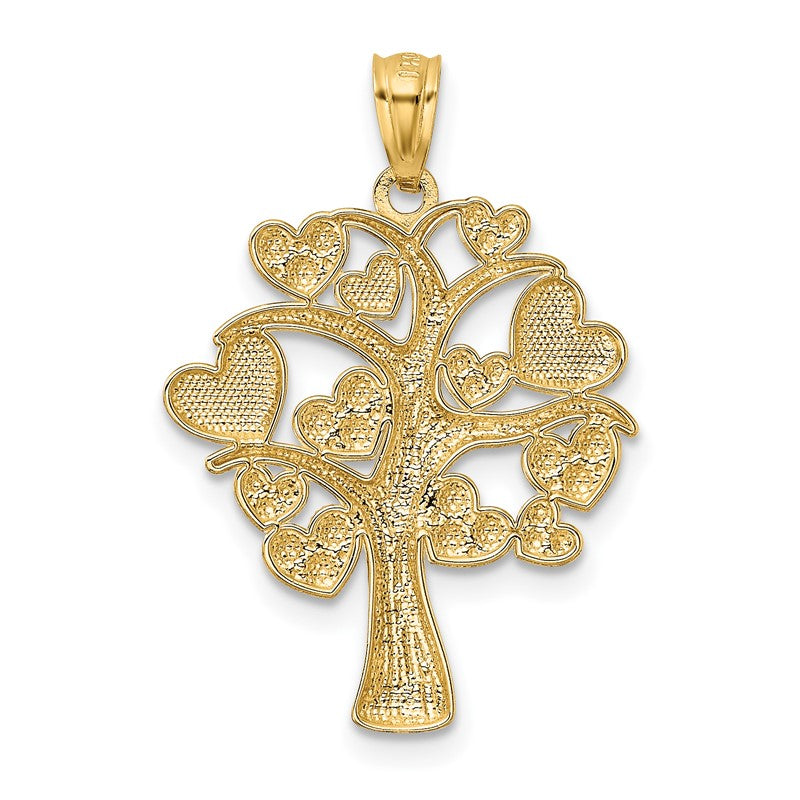 14K and White Rhodium Polished Hearts Tree Pendant K5866