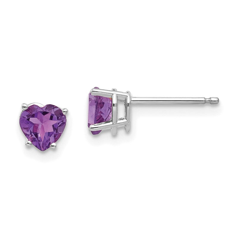 14k White Gold 5mm Heart Amethyst Post Earrings XE97WAM