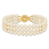 14k 5-6mm White Near-Round Freshwater Cultured Pearl 3-Strand 7.5 inch Bracelet PR14