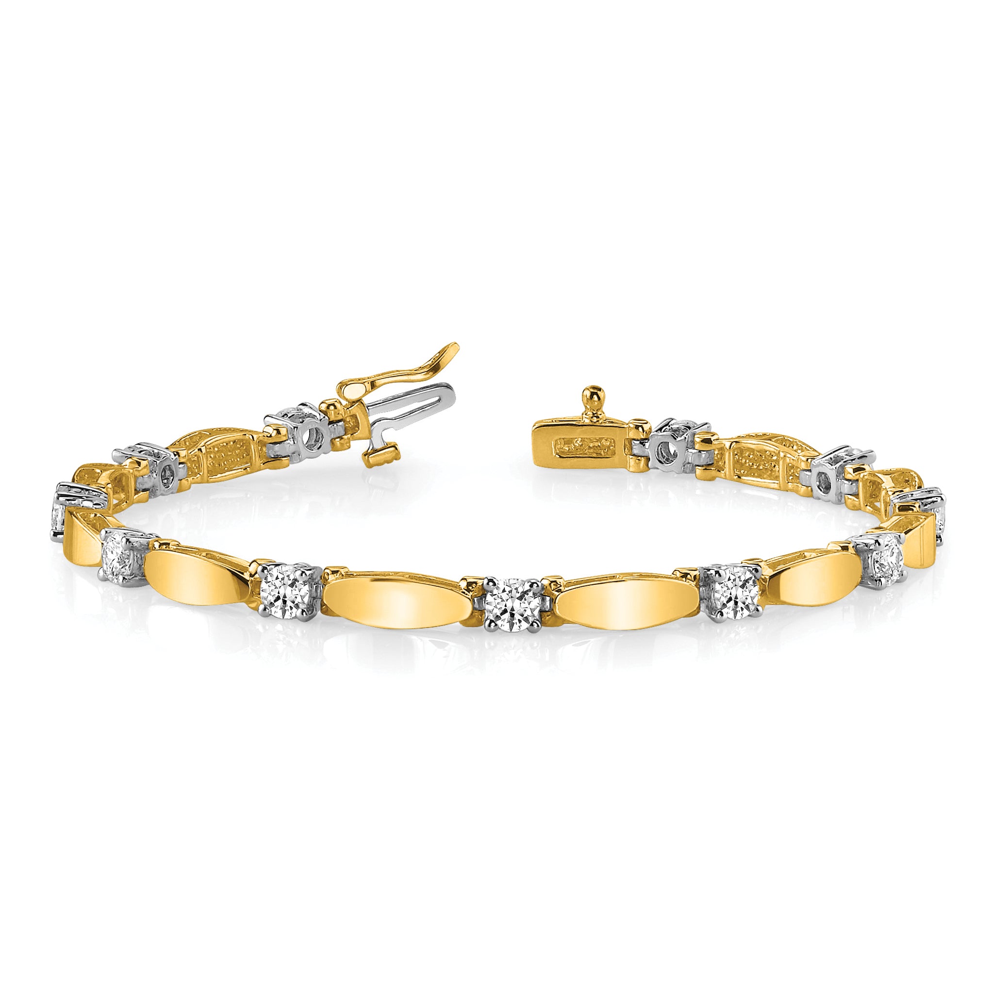 14k Two-tone Complete 2.75 carat Round A Diamond Curved Bar Link 7 inch Tennis Bracelet X2363A