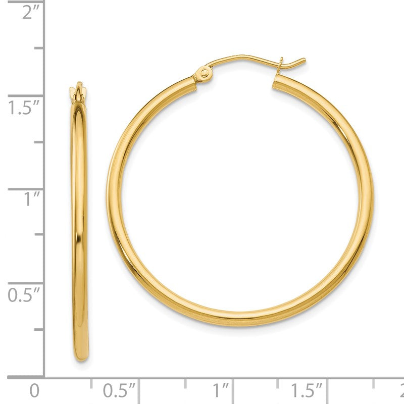 14k 2x35mm Polished Lightweight Tube Hoop Earrings T913L