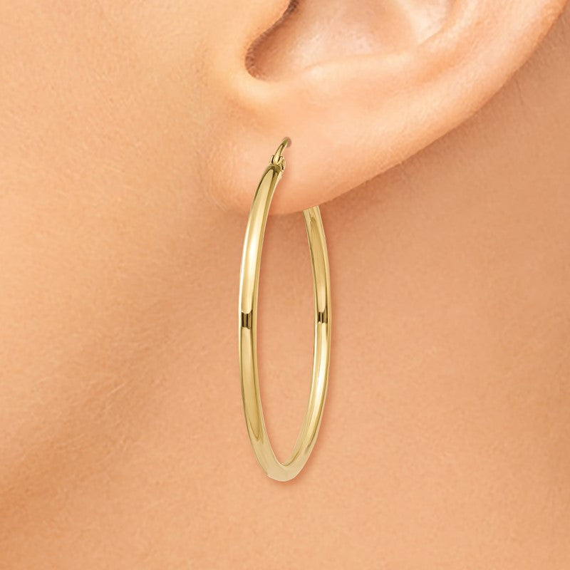 14k 2x35mm Polished Lightweight Tube Hoop Earrings T913L