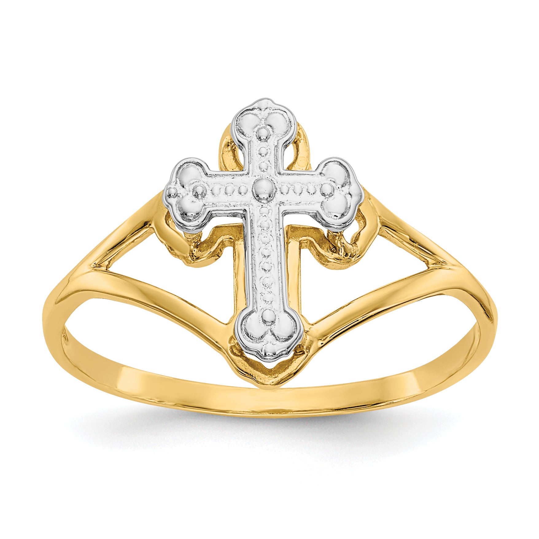 14k and White Rhodium Cross Ring K2054