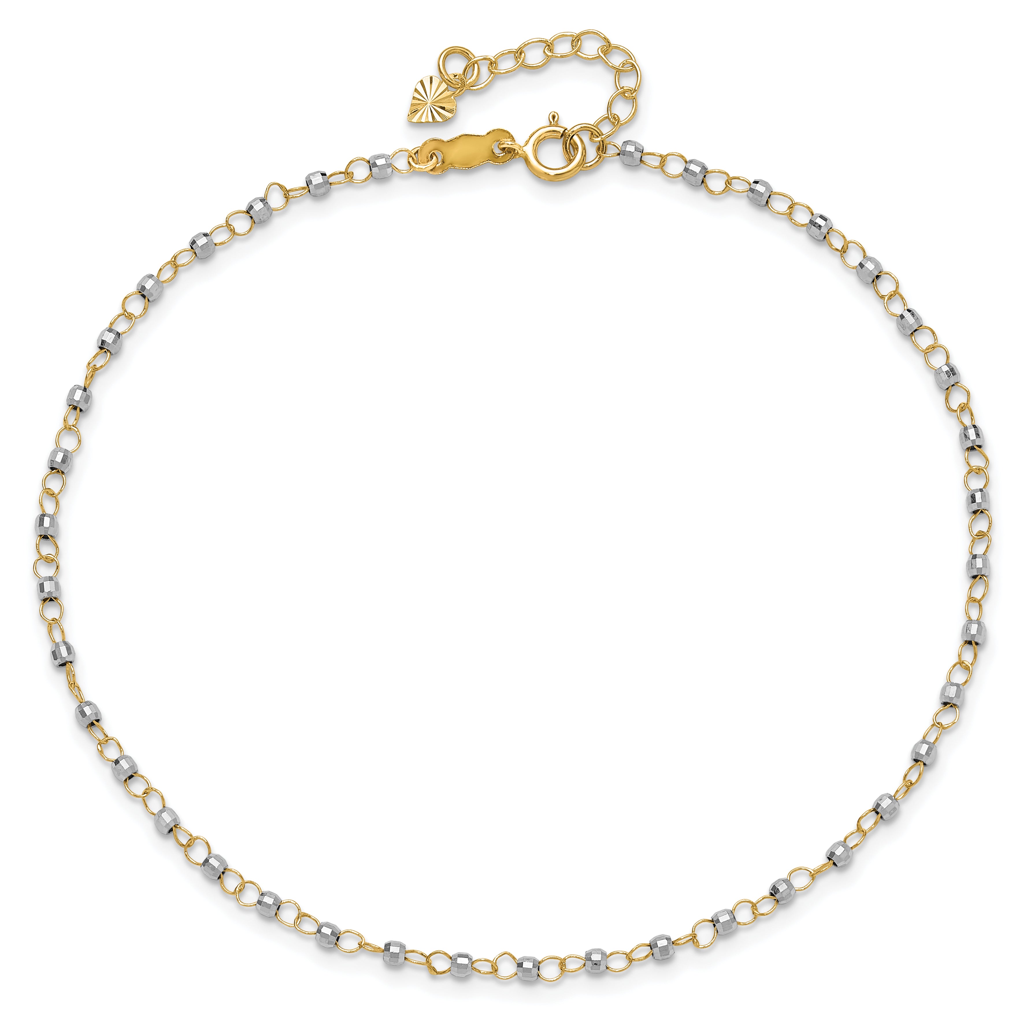 14K Two-tone Chain with Mirror Beads 9 inch Plus 1 inch Extender - Total 10 inch Anklet ANK263
