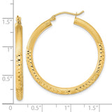 14k Polished Satin and Diamond-cut Hoop Earrings TF1041