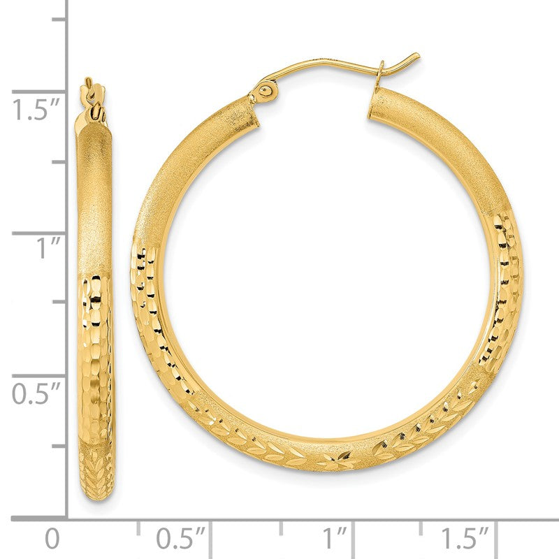 14k Polished Satin and Diamond-cut Hoop Earrings TF1041