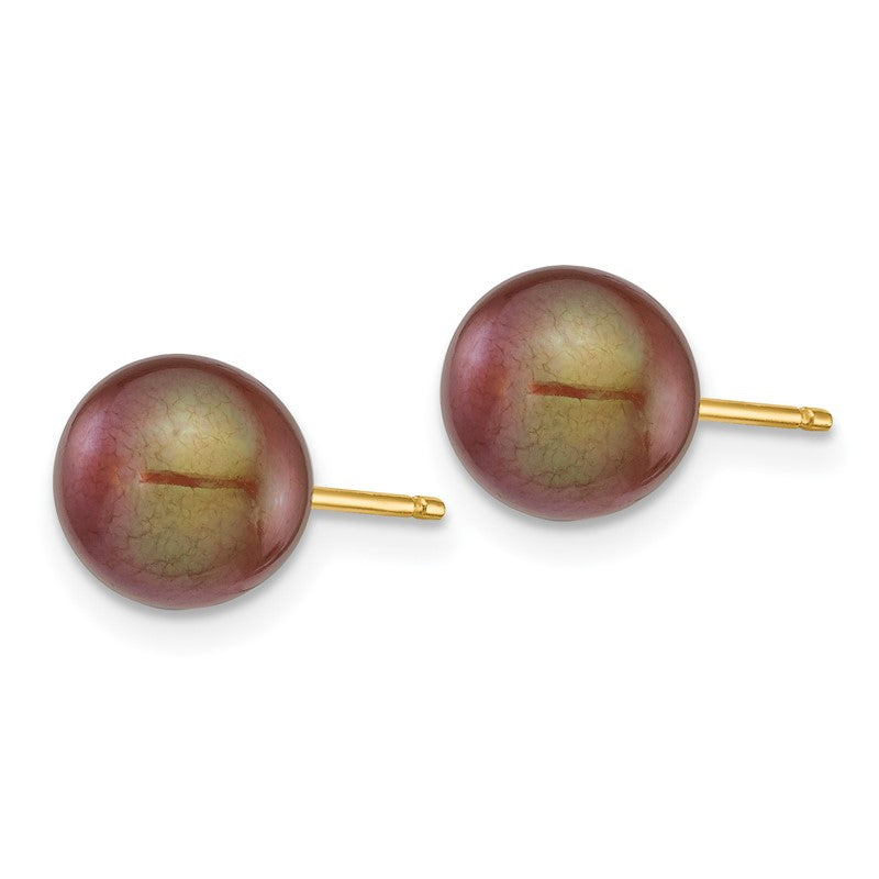 14k 7-8mm Brown Round Freshwater Cultured Pearl Stud Post Earrings X70PC