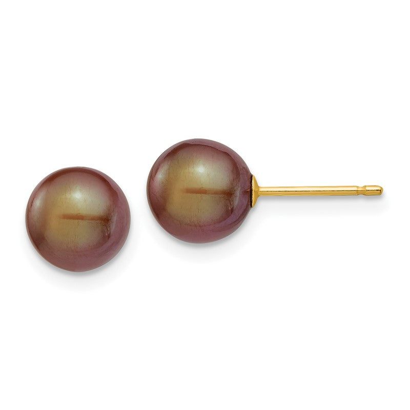 14k 7-8mm Brown Round Freshwater Cultured Pearl Stud Post Earrings X70PC