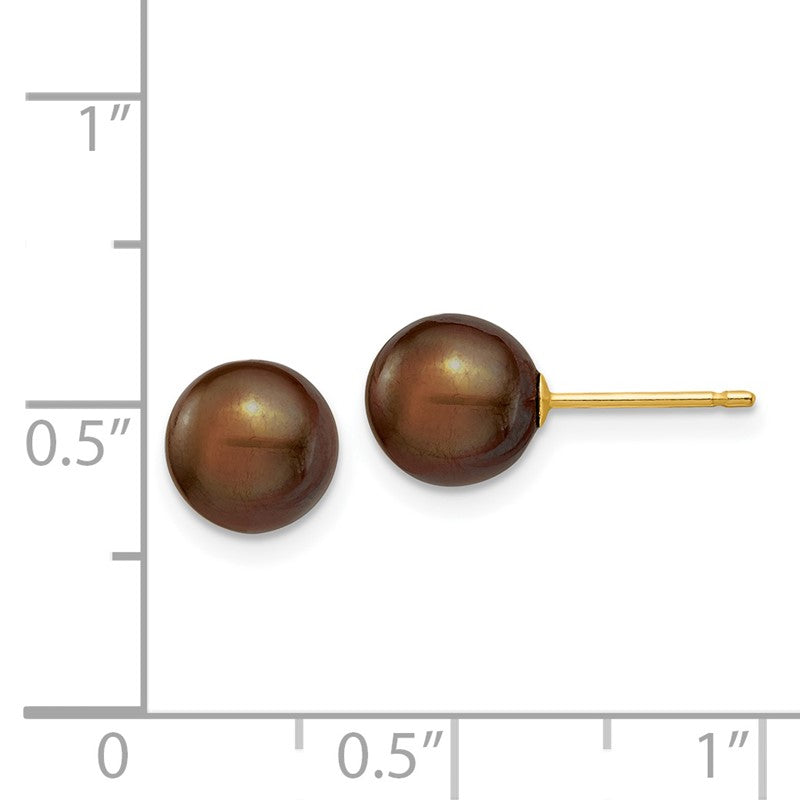 14k 7-8mm Brown Round Freshwater Cultured Pearl Stud Post Earrings X70PC