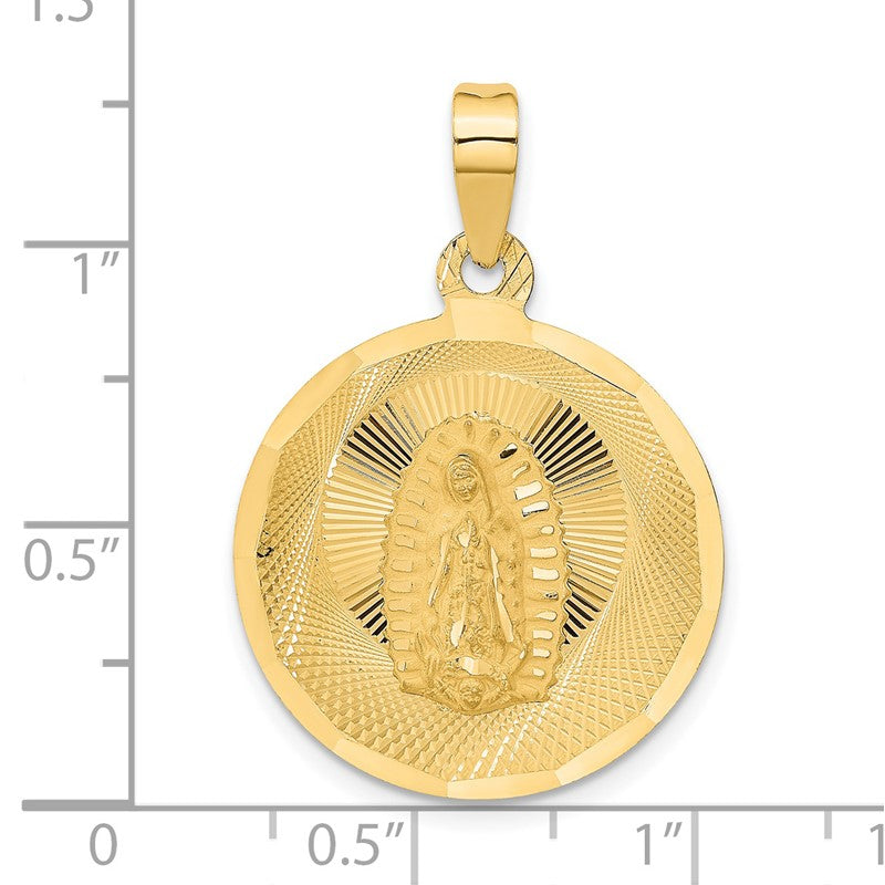 14K Polished Diamond-cut Large Solid Our Lady Of Guadalupe Round Pendant K5632
