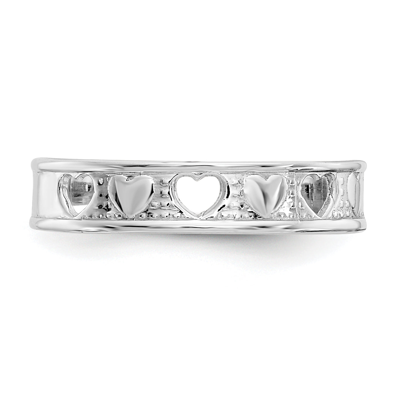 14k White Gold Polished with Hearts Toe Ring K5106
