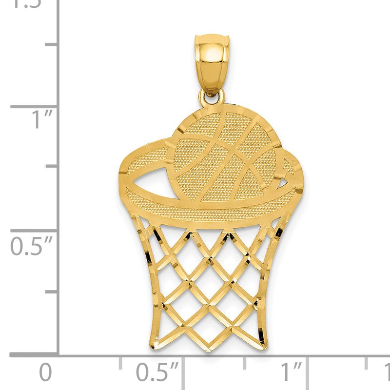 14k Basketball in Hoop Diamond Cut Pendant C3584