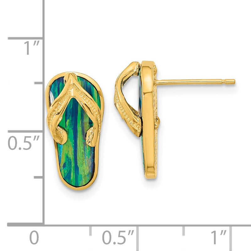 14k Polished with Lab Created Blue Opal Flip-Flop Post Earrings TC984