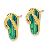 14k Polished with Lab Created Blue Opal Flip-Flop Post Earrings TC984