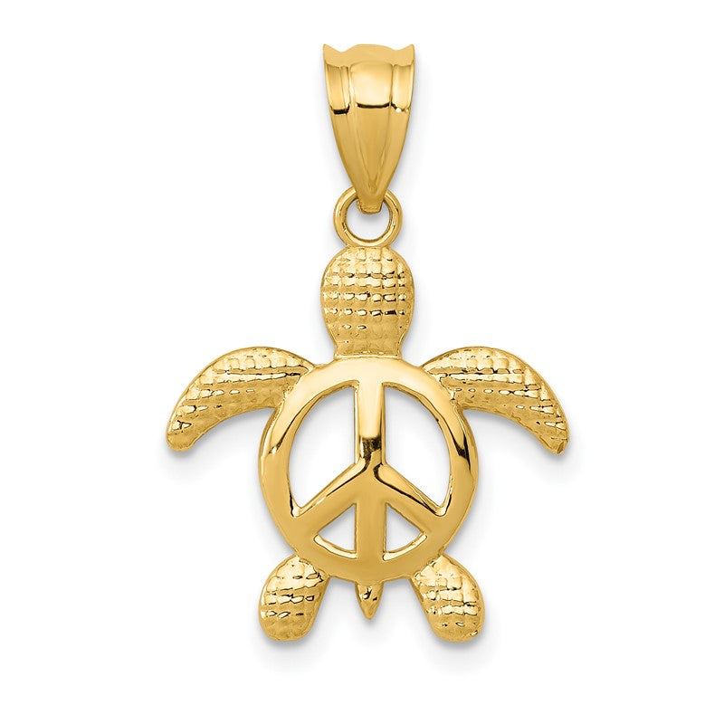 14k Peace Sign Turtle Pendant K4879