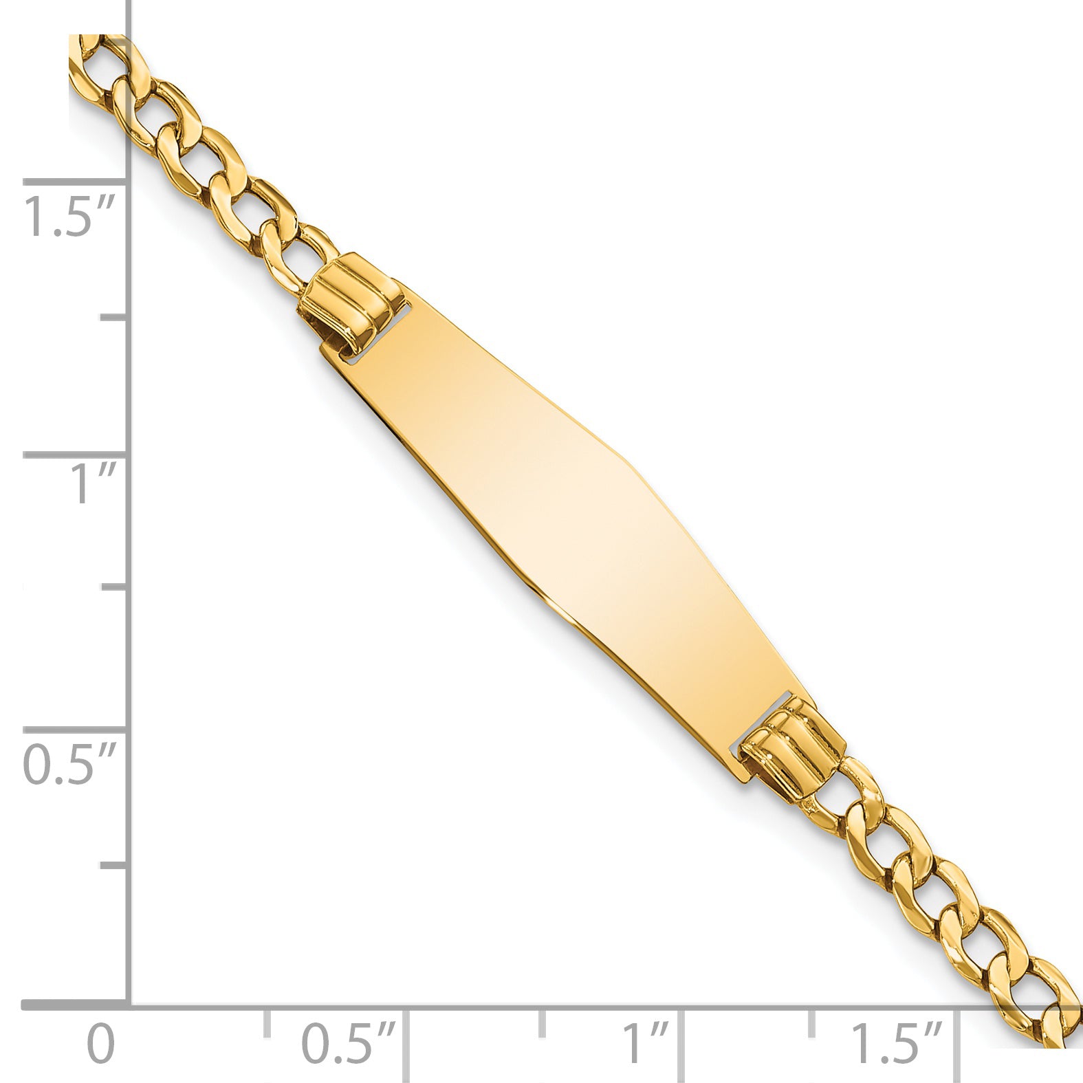 14k Polished Semi-Solid Chain/Solid Plate Cuban Link Soft Diamond Shape 25.5x7.5mm Plate 7 inch ID Bracelet DCID106C