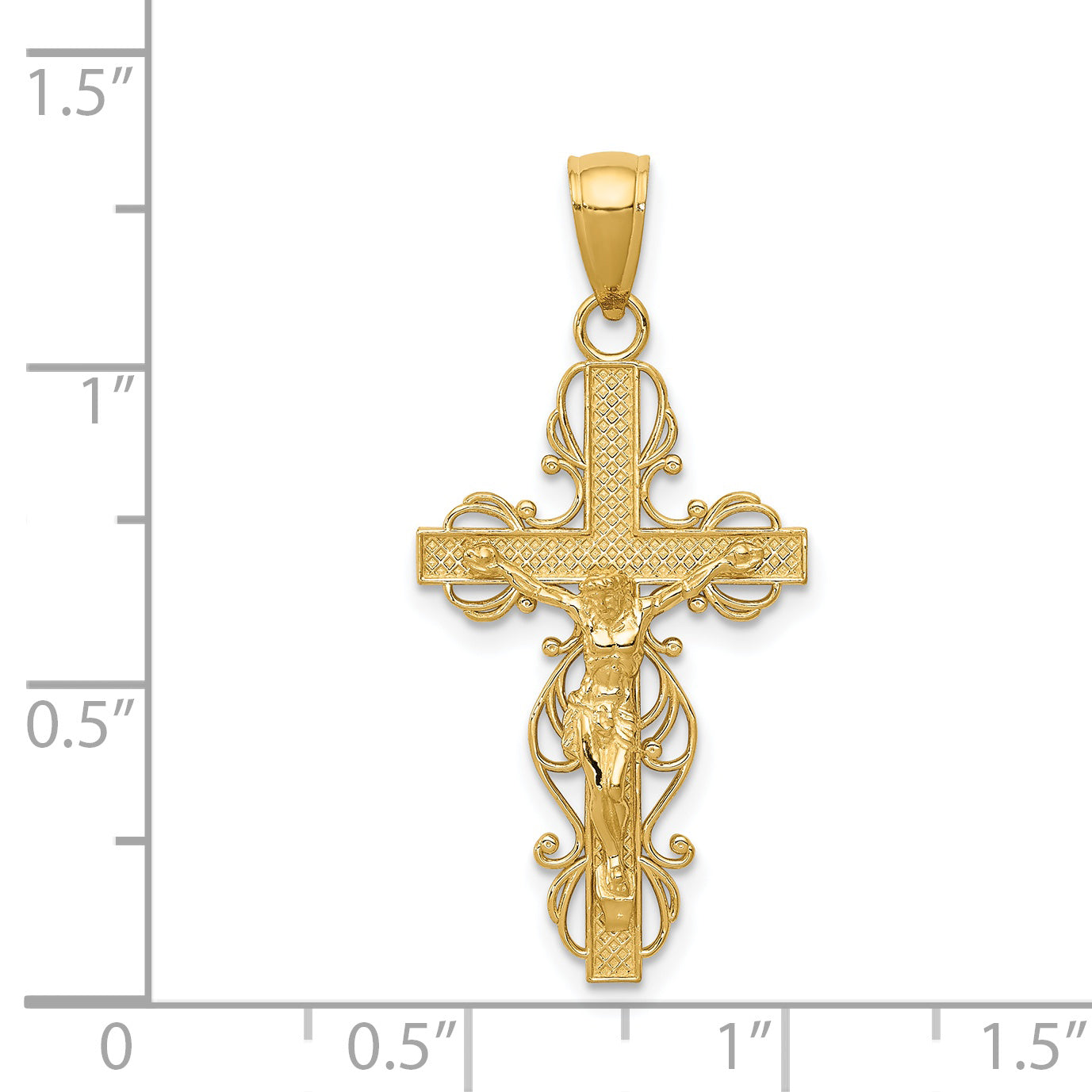 14K Polished Crucifix with Lace Trim Pendant K5567